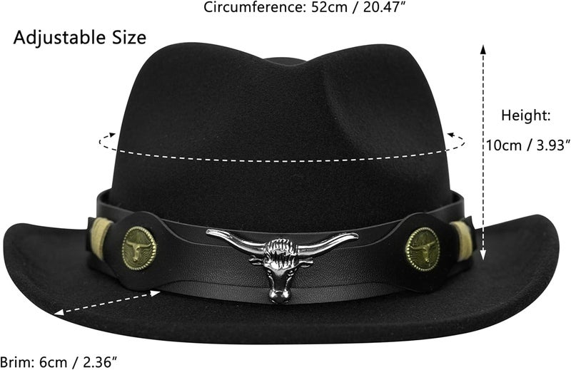 Vikodah Kids Western Cowboy Hat Wide Brim with Band Wool Felt Vintage Jazz Fedora Cowgirl Hats for 3-7 Years Boys Girls - Image 5